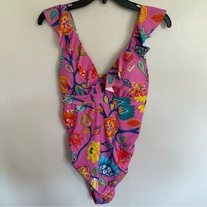Women’s A Pea In The Pod One Piece Maternity Ruffle Tie Back Swimsuit Size Small